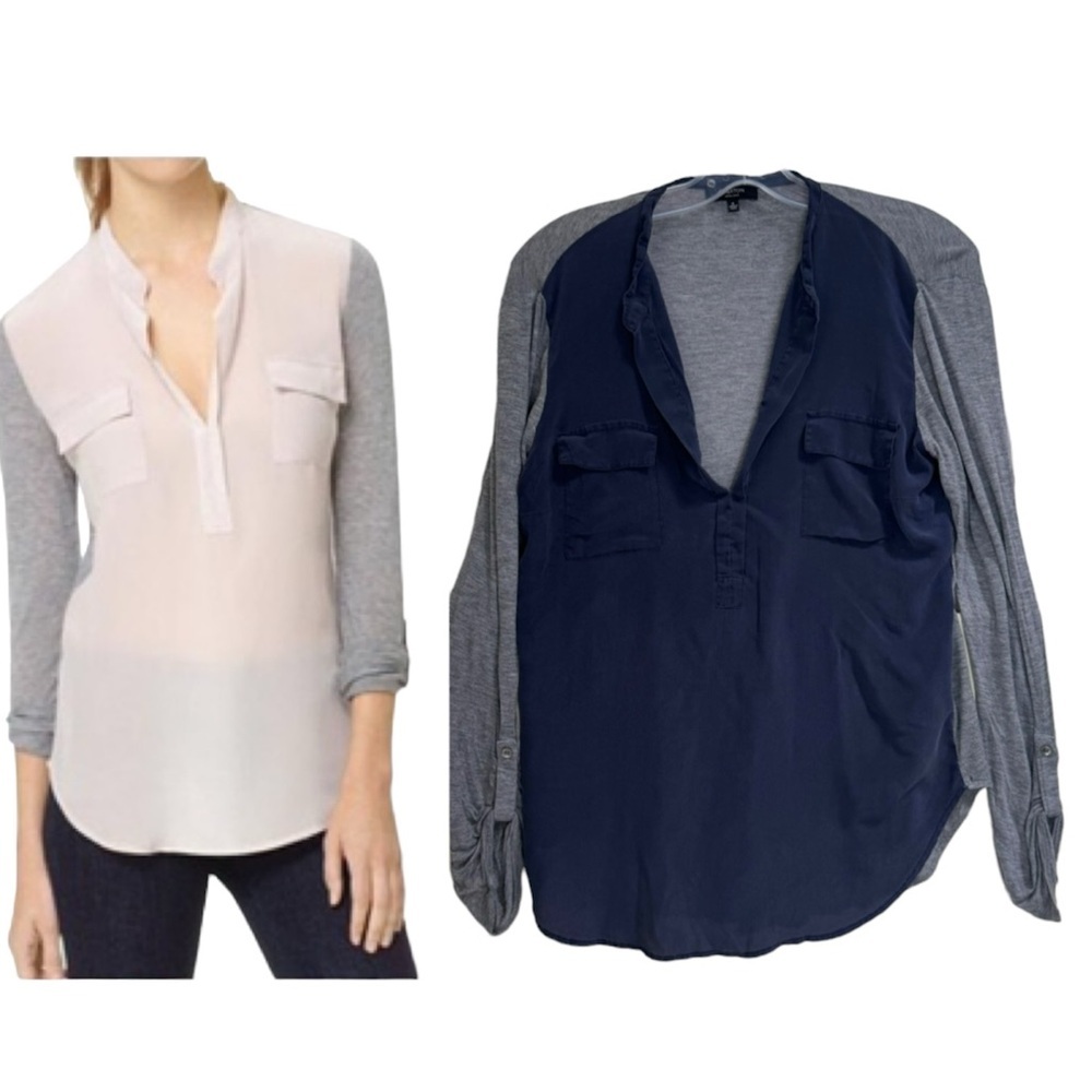 Aritzia Babaton Julien Silk Blend Shirt Long Sleeve Split Neck